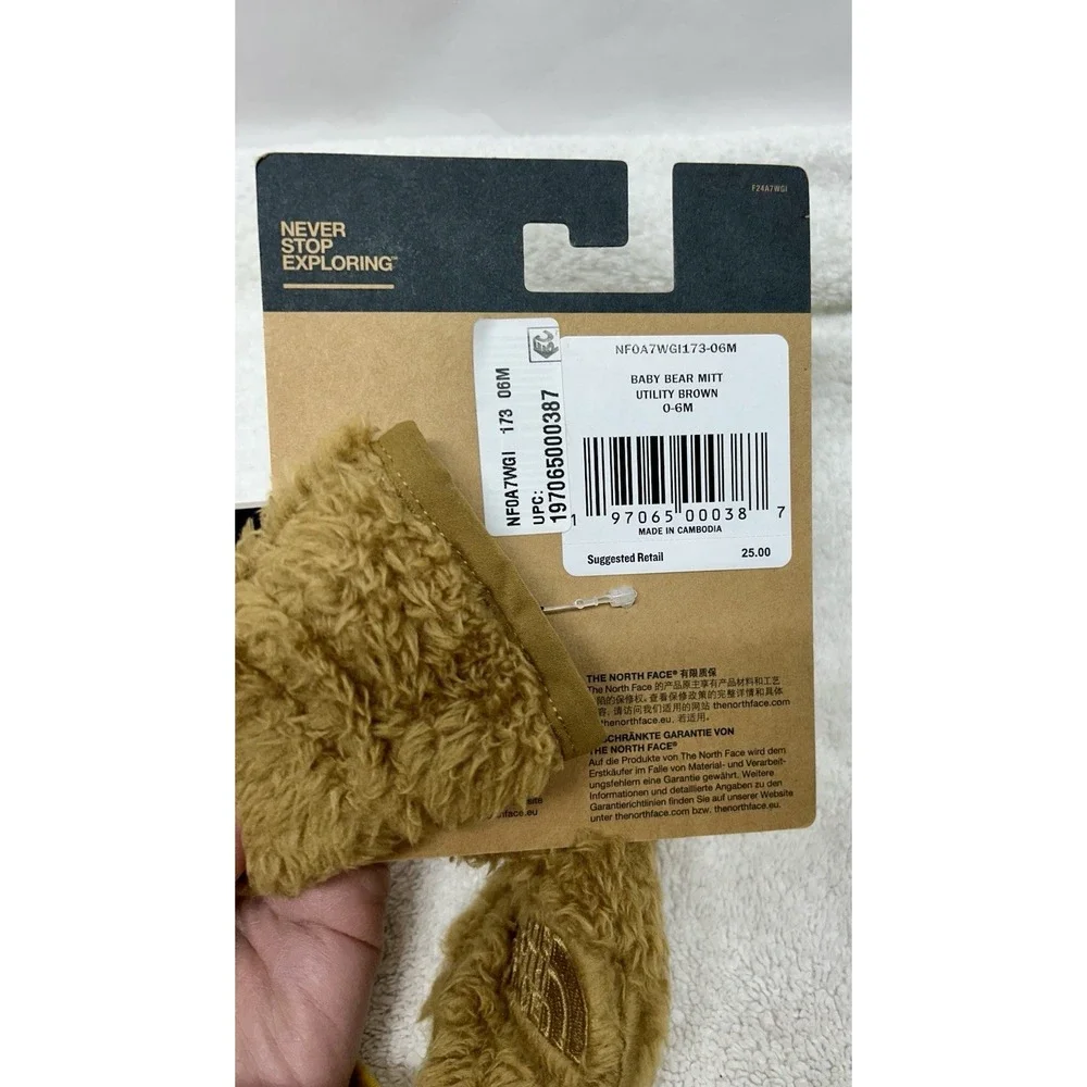 THE NORTH FACE BABY BEAR SUAVE OSO MITTEN, UTILITY BROWN, NWT, 0 - 6 MONTHS (C5)